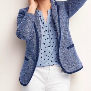 Talbots Tweed Boucle Knit Blazer Navy & White Size 12